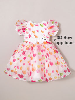 Hopscotch - White Abstract Oversized Bow Applique Dress