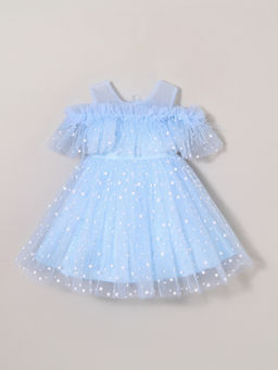 Hopscotch - Blue Ruffle Embellished Dress