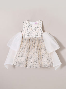 Hopscotch - Off White Floral Embroidered Dress