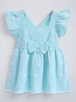 Hopscotch - Blue Floral Embroidered Cotton Dress