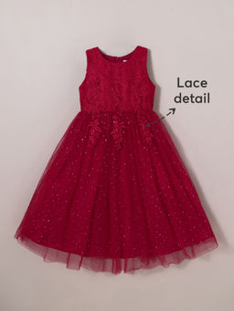 Hopscotch - Maroon Floral Lace Embellished Gown