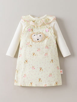 Hopscotch - Off White Animal Applique Ruffle Pinafore with Top