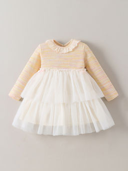 Hopscotch - Beige Ruffle Accent Collar Dress