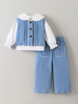 Hopscotch - Blue Lace Top & Jeans with Waistcoat