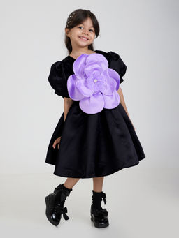 Hopscotch - Black 3D Floral Applique Dress