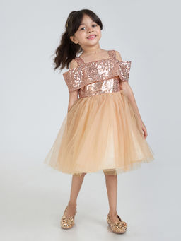 Hopscotch - Beige Sequin embellished Dress