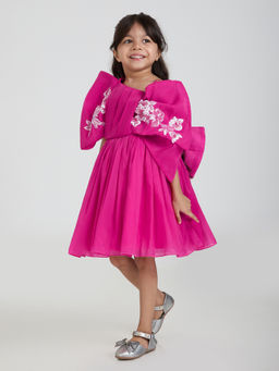 Hopscotch - Pink 3D Bow Applique Sequin Dress
