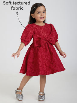 Hopscotch - Red Bow Applique Self Design Dress