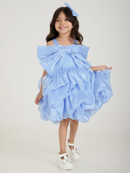 Hopscotch - Blue Bow Applique Dress with Clip