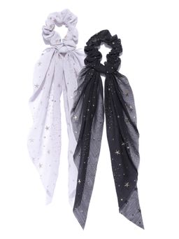 Blueberry - Set Of 2 Black And Grey Ruffle Scruchies (Pack of 2)