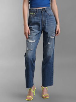 Kazo - Blue High Rise Straight Fit Denim