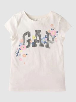 GAP - Kids Off White Relaxed Fit Logo Crew Neck T-Shirt