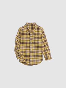 GAP - Boys Yellow Relaxed Fit Checked Button-Down Shirt