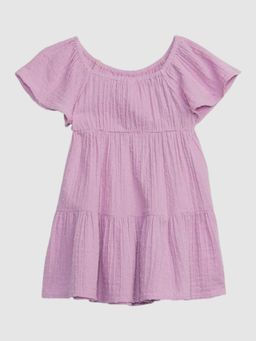 GAP - Kids Lavender Relaxed Fit Textured Round Neck Midi Dress