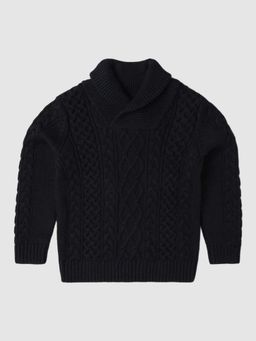 GAP - Boys Navy Blue Relaxed Fit Self-Design Turtleneck Sweater