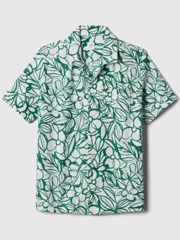 GAP - Boys Green Regular Botanical Camp Collar Shirt