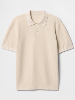 GAP - Boys Off White Textured Polo T-Shirt