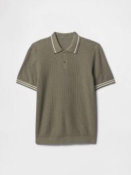 GAP - Boys Olive Textured Polo T-Shirt