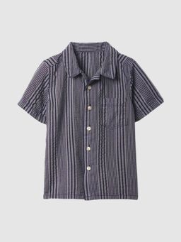 GAP - Boys Navy Blue Vertical-Stripes Camp Shirt