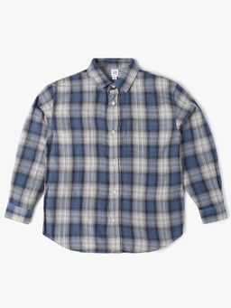 GAP - Boys Blue Checked Spread Collar Shirt