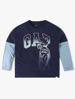 GAP - Boys Navy Blue Color-block Crew Neck T-Shirt