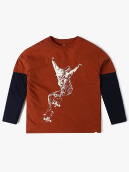 GAP - Boys Rust Color-Block Crew Neck T-Shirt