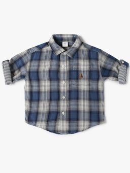 GAP - Boys Blue Checked Spread Collar Shirt