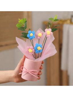 Cortina - Handmade Artificial Sunflower Mini Bouquet Crochet Flower Pot Blue