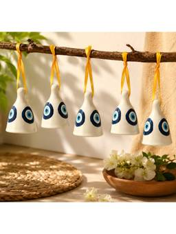 DULI - Pack of 5 Protective Hand-Painted Evil Eye Ceramic Hanging Bells (Pack of 5)