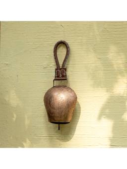 DULI - Rustic Lotus Floral Mandala Copper Finish Metal Bell Hanging Accent with Strap