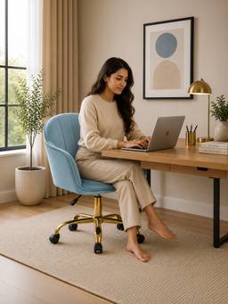 Doe Buck - Aurora Modern Luxury Velvet Office Chair with Gold Metal Swivel Base & Wheels
