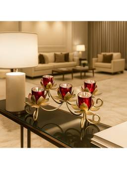 Voncasa - Metal Glass 5 Votive T- Light Holder | Elegant Home Decor for Diwali