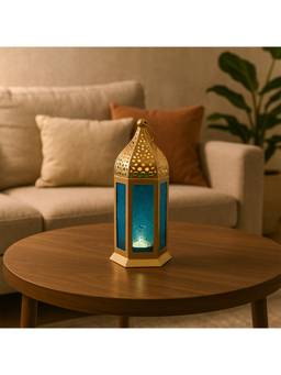 Voncasa - Metal Glass Moroccan Lantern with Embosed Glass for Diwali