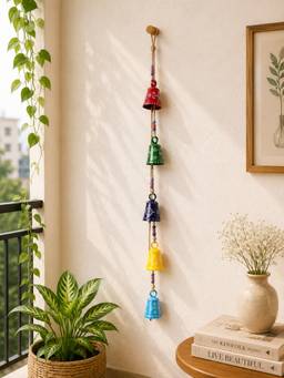 DULI - Fine Crafted Chromatic Floral Hand-Painted Metal Hanging Bell Garland