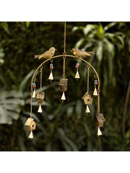 DULI - Birdhouse Metal Wall Hanging with Bells for Garden & Balcony Decor