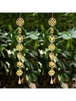 DULI - Pack of 2 Sacred 7 Chakra Brass Symbol Strands with Conical Chime Bells (Pack of 2)