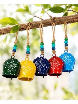 DULI - Pack of 5 Hand-Painted Multicolored Metal Decorative Hanging Bells (Pack of 5)