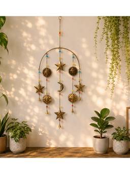 DULI - Decorative Sun Moon Metal Wall Hanging with Colorful Beads for Home Decor