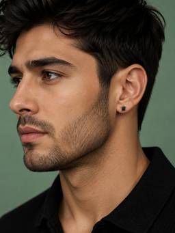 CARATIRO - Black Men Sterling Silver Square Stud Earring