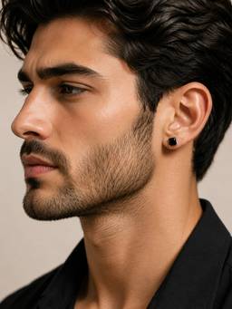 CARATIRO - Black Men Sterling Silver Square Stud Earring