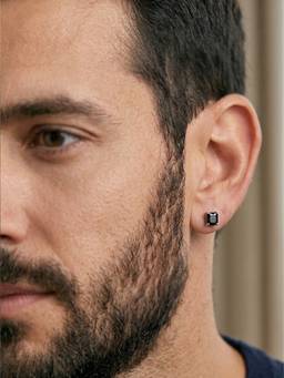 CARATIRO - Black Men Sterling Silver Square Stud Earring