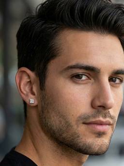 CARATIRO - White Men Sterling Silver Square Moissanite Stud Earring