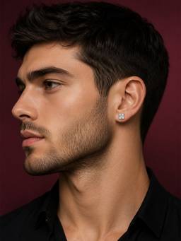 CARATIRO - White Men Sterling Silver Square Moissanite Stud Earring