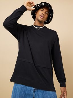 Styli - Black Long Sleeve Oversized Deconstructed T-Shirt