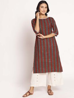 Shree - Women Cotton Grey Stripe Printed Kurta