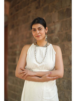 Chidiyaa - Safed Seashell Murmur Ivory Block Printed Blouse