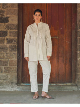 Chidiyaa - Safed Porcelain Blush Off White Block Printed Co-Ord (Set of 2)