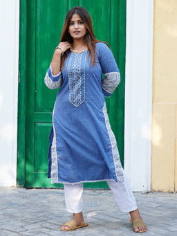Zuri - Blue Printed Cotton Kurta with Cotton Pant - Set of 2