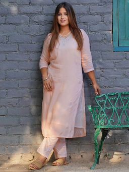 Zuri - Peach Embroidered Cotton Kurta Paired With Matching Pant