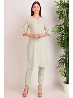 Zuri - Lemon Yellow Cotton Kurta with lace work and matching pants